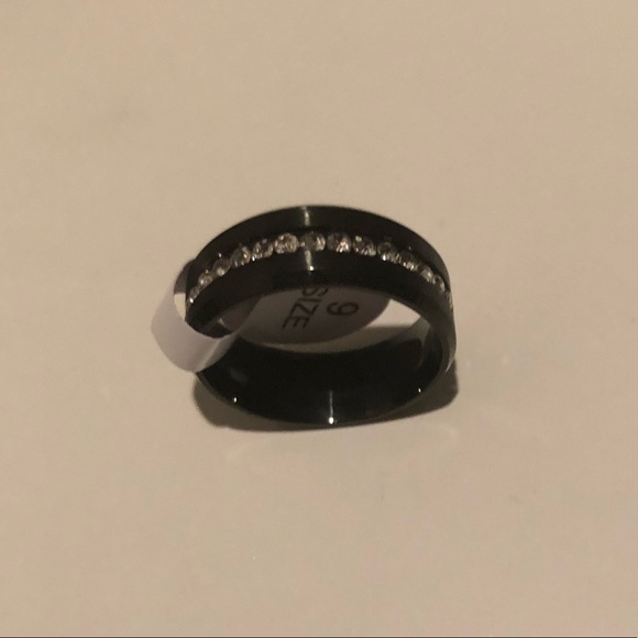 Stainless Steel Black Row Diamond Inspired Ring - Picture 3 of 6